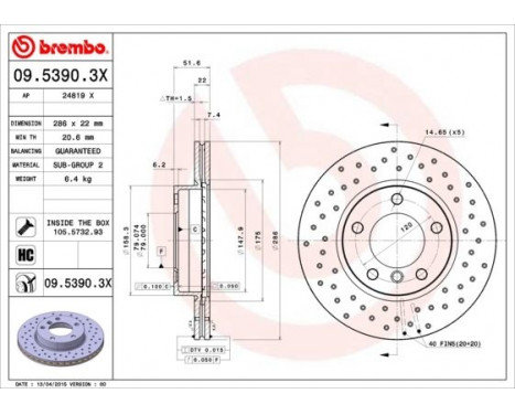 Brake Disc BREMBO XTRA LINE 09.5390.3X, Image 2