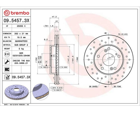 Brake Disc BREMBO XTRA LINE 09.5457.3X, Image 3