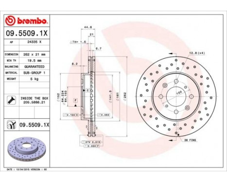 Brake Disc BREMBO XTRA LINE 09.5509.1X, Image 2