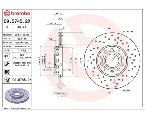 Brake Disc BREMBO XTRA LINE 09.5745.2X, Image 3