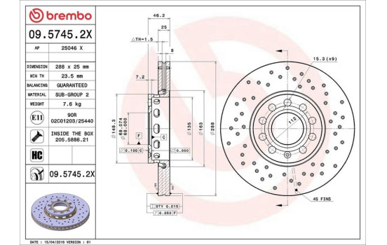 Brake Disc BREMBO XTRA LINE 09.5745.2X, Image 3