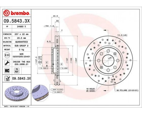 Brake Disc BREMBO XTRA LINE 09.5843.3X, Image 2