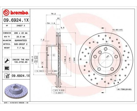 Brake Disc BREMBO XTRA LINE 09.6924.1X, Image 2