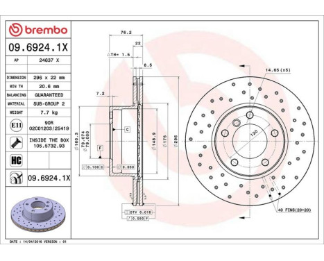 Brake Disc BREMBO XTRA LINE 09.6924.1X, Image 3
