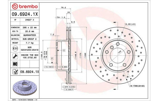 Brake Disc BREMBO XTRA LINE 09.6924.1X, Image 3