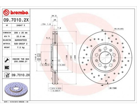 Brake Disc BREMBO XTRA LINE 09.7010.2X, Image 2