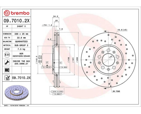 Brake Disc BREMBO XTRA LINE 09.7010.2X, Image 3