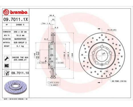 Brake Disc BREMBO XTRA LINE 09.7011.1X, Image 2