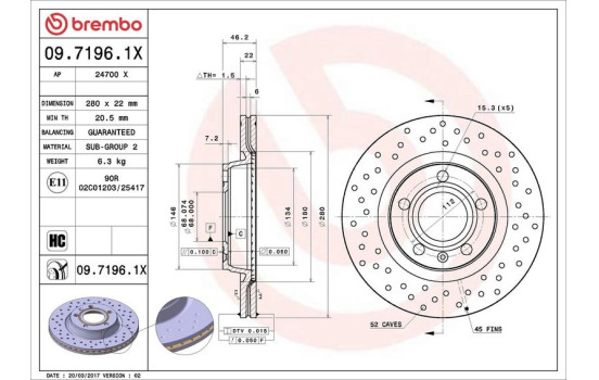 Brake Disc BREMBO XTRA LINE 09.7196.1X, Image 3