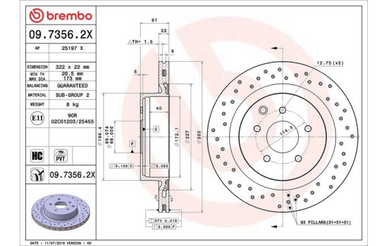 Brake Disc BREMBO XTRA LINE 09.7356.2X, Image 3