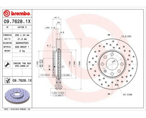 Brake Disc BREMBO XTRA LINE 09.7628.1X, Image 2