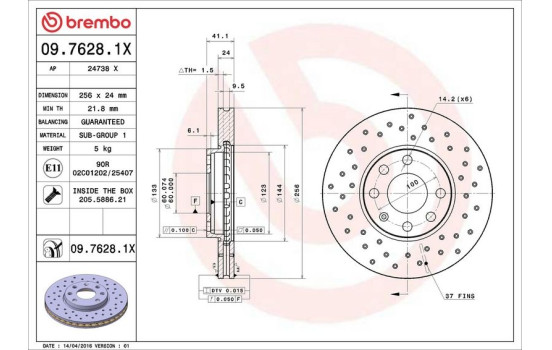 Brake Disc BREMBO XTRA LINE 09.7628.1X, Image 3