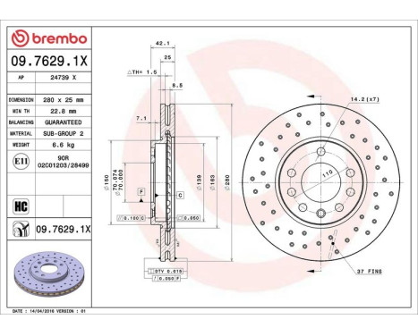 Brake Disc BREMBO XTRA LINE 09.7629.1X, Image 3