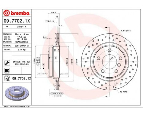 Brake Disc BREMBO XTRA LINE 09.7702.1X, Image 2