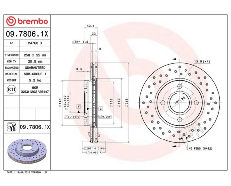 Brake Disc BREMBO XTRA LINE 09.7806.1X, Image 3