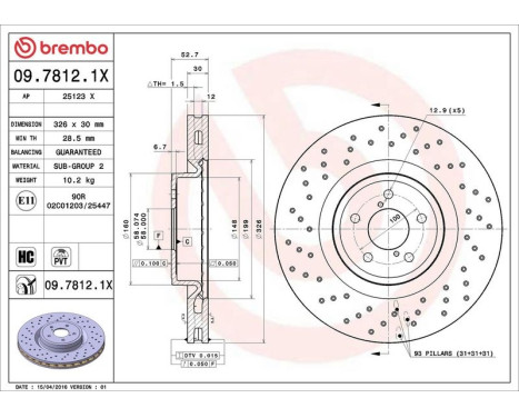 Brake Disc BREMBO XTRA LINE 09.7812.1X, Image 3