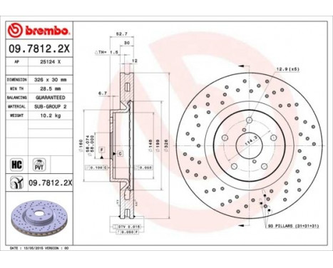 Brake Disc BREMBO XTRA LINE 09.7812.2X, Image 2