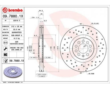 Brake Disc BREMBO XTRA LINE 09.7880.1X, Image 2