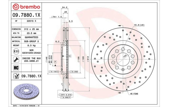 Brake Disc BREMBO XTRA LINE 09.7880.1X, Image 3