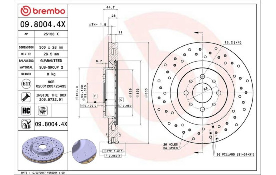 Brake Disc BREMBO XTRA LINE 09.8004.4X, Image 2