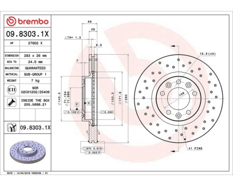 Brake Disc BREMBO XTRA LINE 09.8303.1X, Image 3