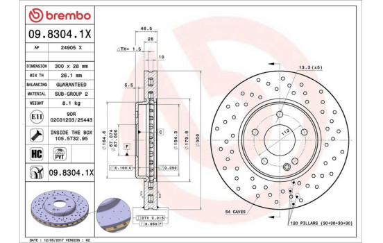 Brake Disc BREMBO XTRA LINE 09.8304.1X, Image 3
