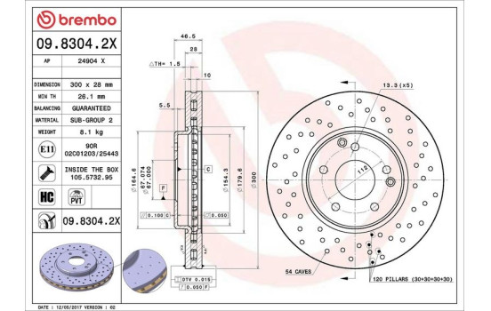 Brake Disc BREMBO XTRA LINE 09.8304.2X, Image 3