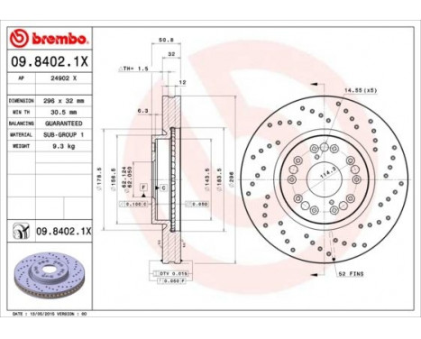 Brake Disc BREMBO XTRA LINE 09.8402.1X, Image 2