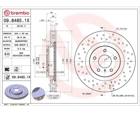 Brake Disc BREMBO XTRA LINE 09.8485.1X, Image 3
