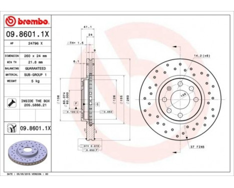 Brake Disc BREMBO XTRA LINE 09.8601.1X, Image 2