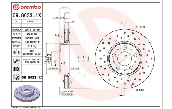 Brake Disc BREMBO XTRA LINE 09.8633.1X, Image 3