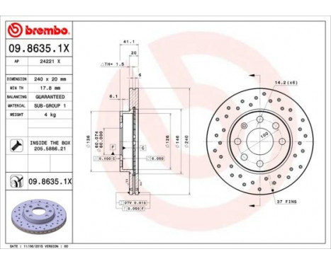 Brake Disc BREMBO XTRA LINE 09.8635.1X, Image 2