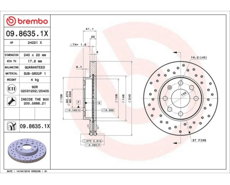 Brake Disc BREMBO XTRA LINE 09.8635.1X, Image 3