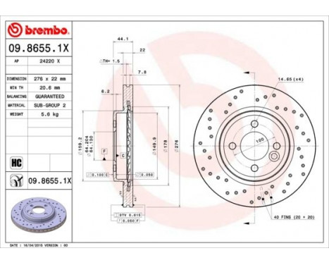 Brake Disc BREMBO XTRA LINE 09.8655.1X, Image 2