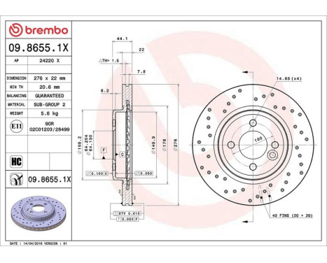Brake Disc BREMBO XTRA LINE 09.8655.1X, Image 3