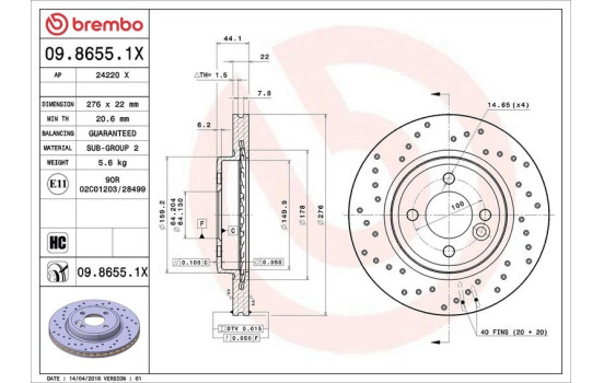 Brake Disc BREMBO XTRA LINE 09.8655.1X, Image 3