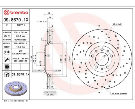 Brake Disc BREMBO XTRA LINE 09.8670.1X, Image 2