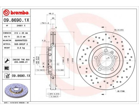 Brake Disc BREMBO XTRA LINE 09.8690.1X, Image 2