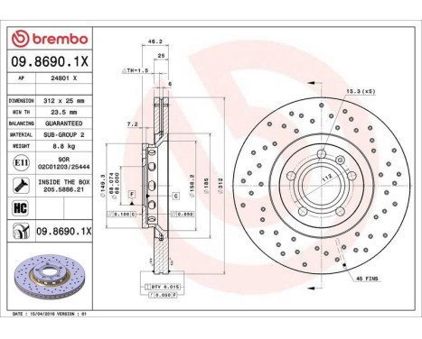 Brake Disc BREMBO XTRA LINE 09.8690.1X, Image 3