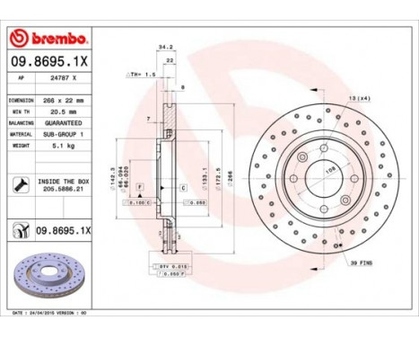Brake Disc BREMBO XTRA LINE 09.8695.1X, Image 2