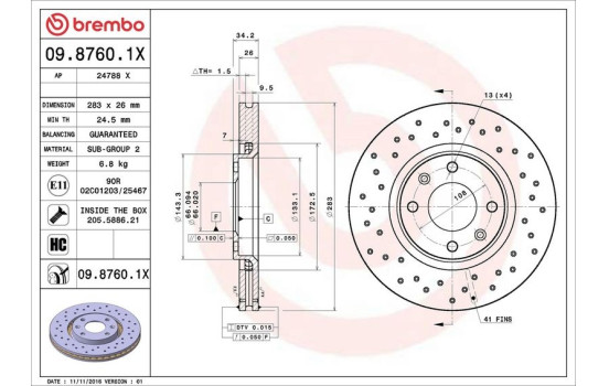 Brake Disc BREMBO XTRA LINE 09.8760.1X, Image 3