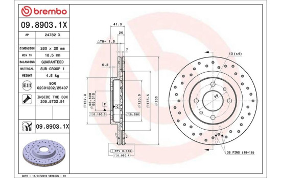Brake Disc BREMBO XTRA LINE 09.8903.1X, Image 3