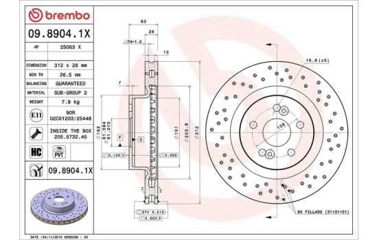 Brake Disc BREMBO XTRA LINE 09.8904.1X, Image 3