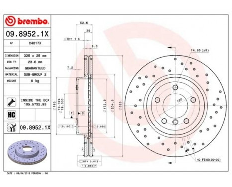 Brake Disc BREMBO XTRA LINE 09.8952.1X, Image 2