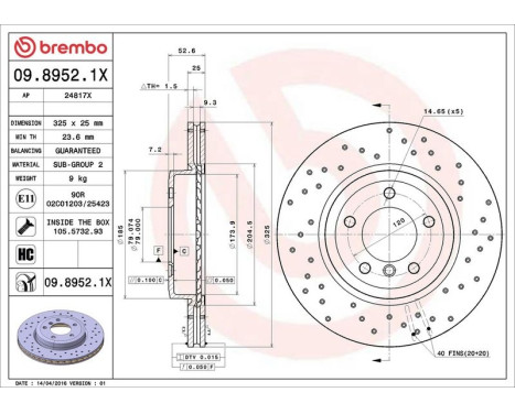 Brake Disc BREMBO XTRA LINE 09.8952.1X, Image 3