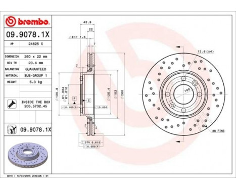 Brake Disc BREMBO XTRA LINE 09.9078.1X, Image 2