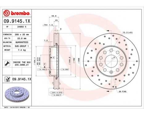 Brake Disc BREMBO XTRA LINE 09.9145.1X, Image 2