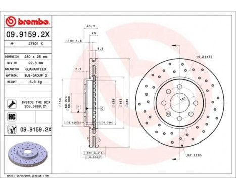 Brake Disc BREMBO XTRA LINE 09.9159.2X, Image 2