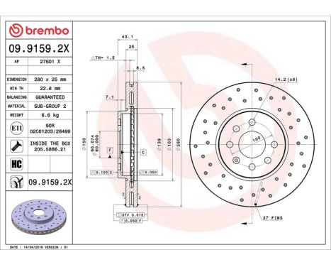 Brake Disc BREMBO XTRA LINE 09.9159.2X, Image 3