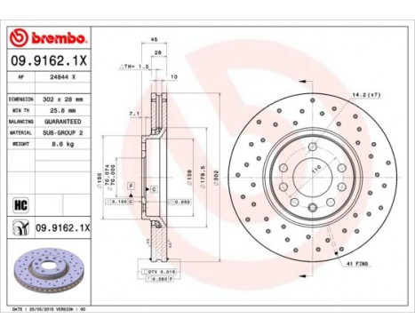 Brake Disc BREMBO XTRA LINE 09.9162.1X, Image 2